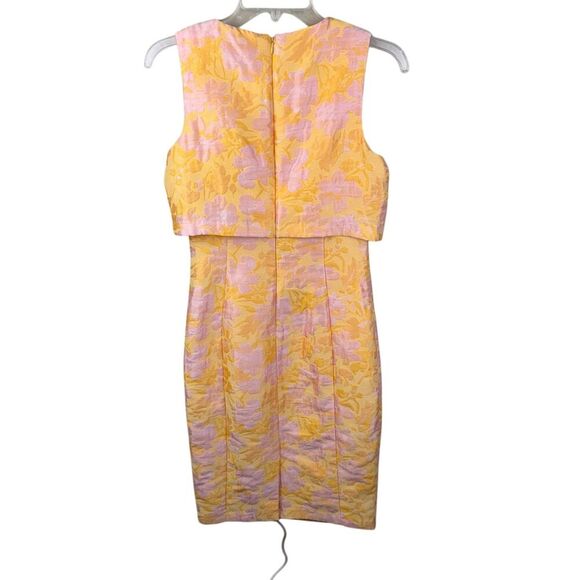 Badgley Mischka Yellow Pink Floral Sleeveless Sheath Dress Size 2 Spring Easter - Picture 2 of 4